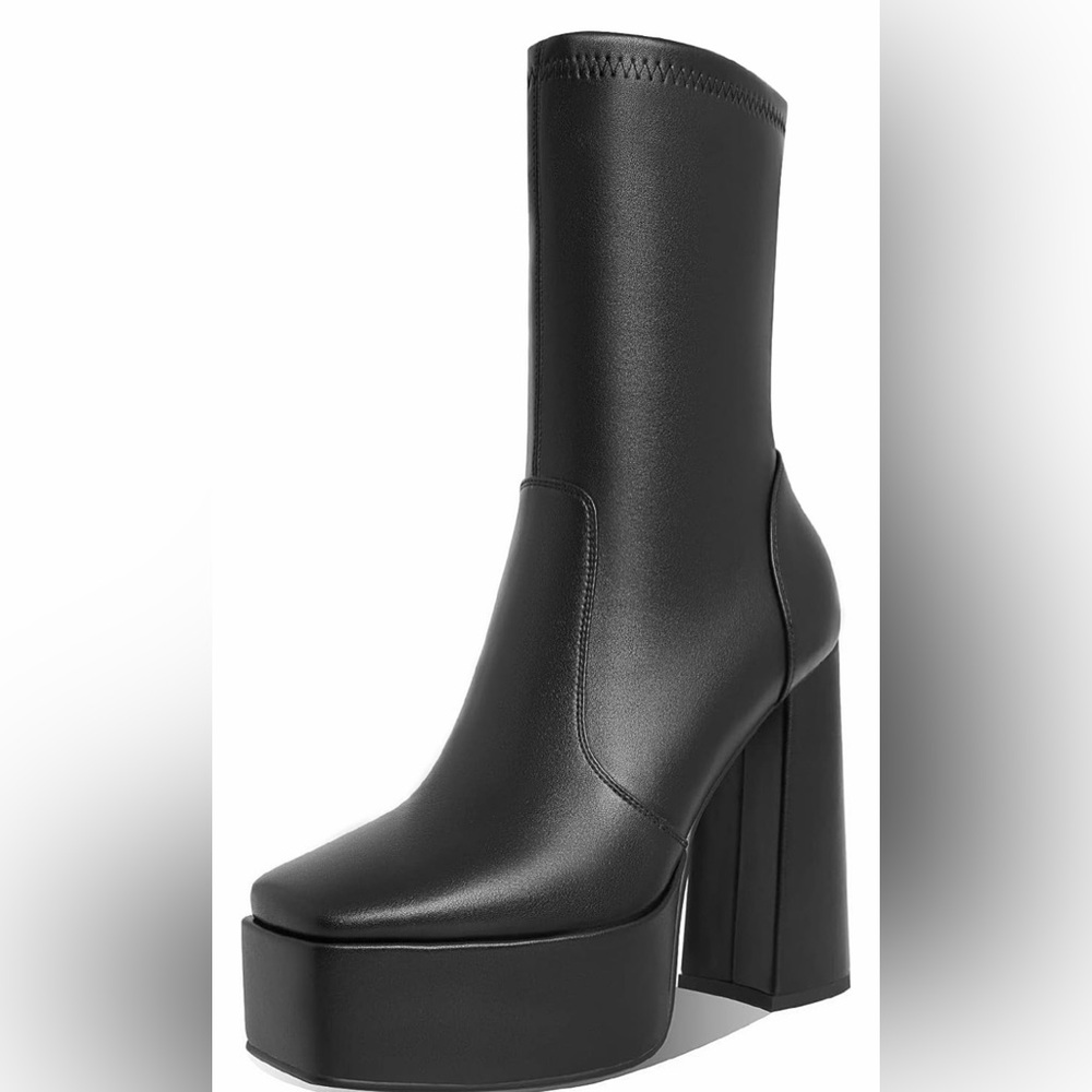 Women's Black Platform Block Heel Boot